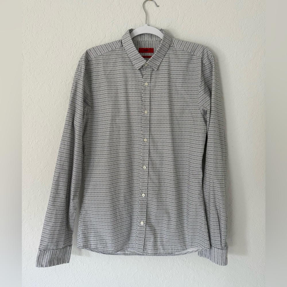 Hugo Boss Men's Long-Sleeve Extra Slim Fit Button-Down Geometric Shirt Size M